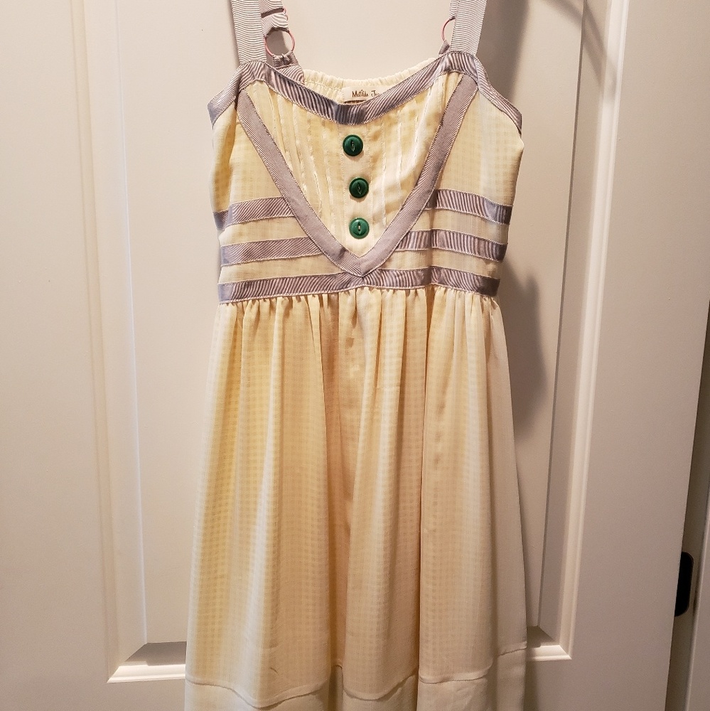 Matilda Jane Yellow and Lavender Midi Dress with Green Buttons